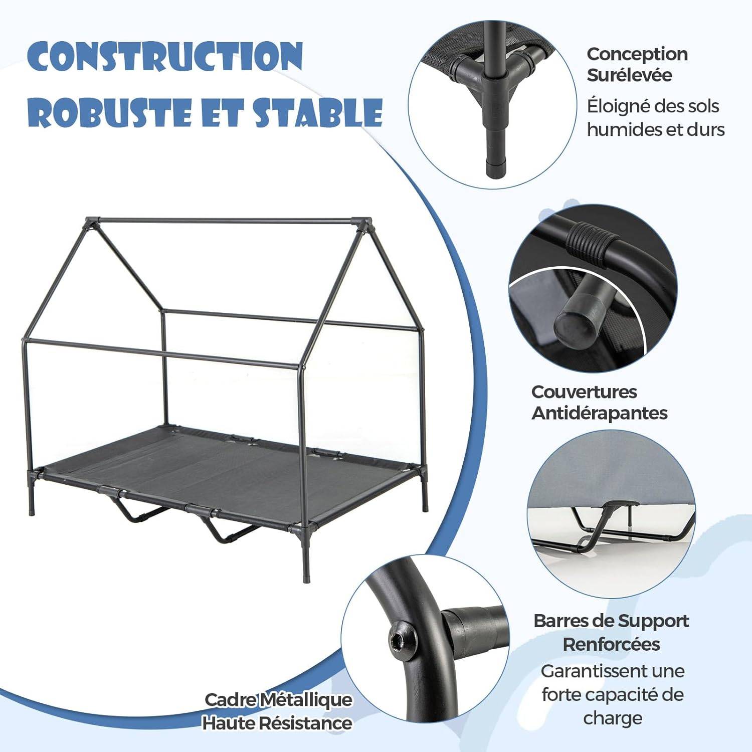 COSTWAY Niche pour Chien Exteriéur Intérieur 132 cm, Chenil pour Grand Chien 2 en 1, Fenêtre Ventilée, Housse Amovible, Lit pour Chien,Capacité 50 kg - Image 7