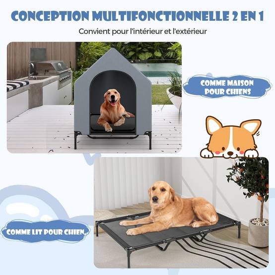 COSTWAY Niche pour Chien Exteriéur Intérieur 132 cm, Chenil pour Grand Chien 2 en 1, Fenêtre Ventilée, Housse Amovible, Lit pour Chien,Capacité 50 kg - Image 4