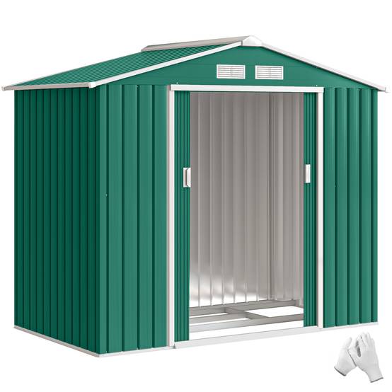 Abri de jardin 213x130x185 cm remise métallique extérieure outils vert foncé - Image 1