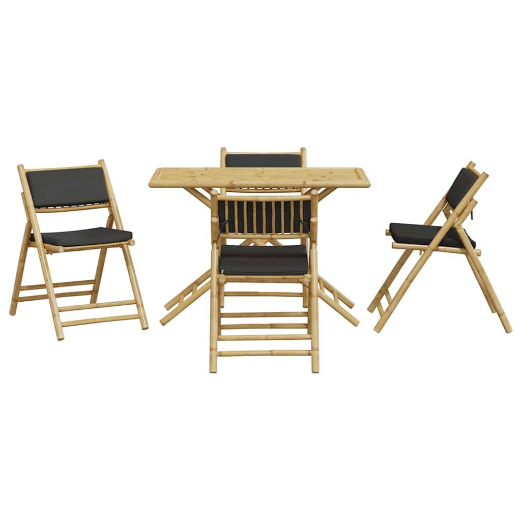 Vidaxl - Ensemble de bistro pliante 5 pcs-Salons de jardin et coussins gris foncé bambou - Image 3