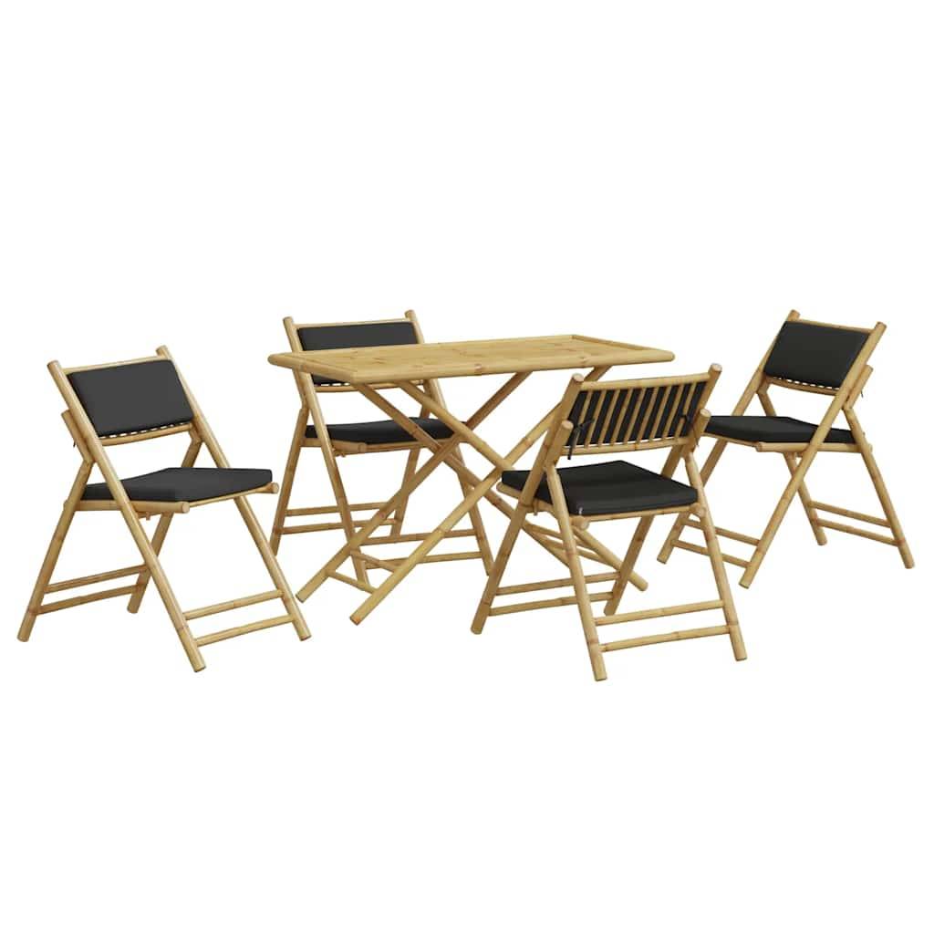 Vidaxl - Ensemble de bistro pliante 5 pcs-Salons de jardin et coussins gris foncé bambou - Image 2