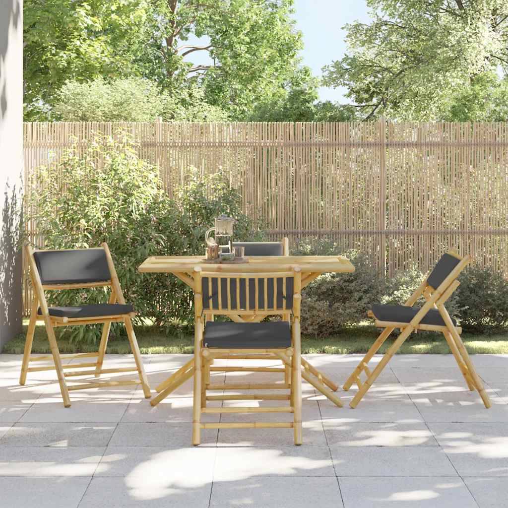 Vidaxl - Ensemble de bistro pliante 5 pcs-Salons de jardin et coussins gris foncé bambou - Image 1