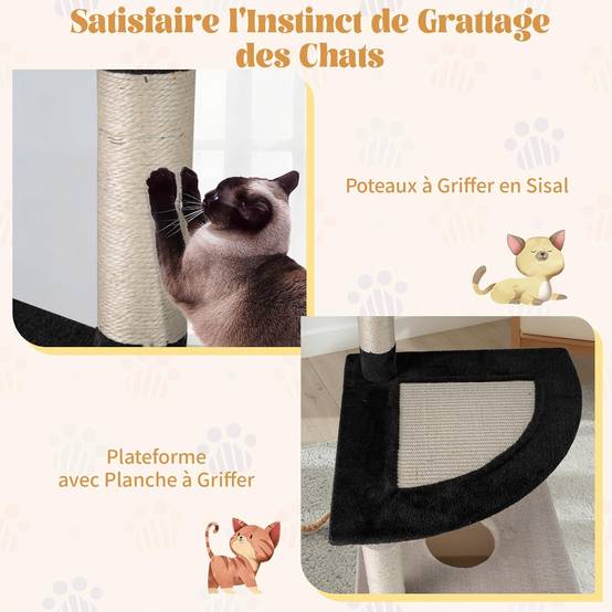 Arbre à Chat XXL 124 cm, Condo Flottant, Planche et Poteaux à Griffer en Sisal, Arbre a Chat Maine Coon, Pompon, Plateforme, Tour pour Chaton, Tissu P - Image 3