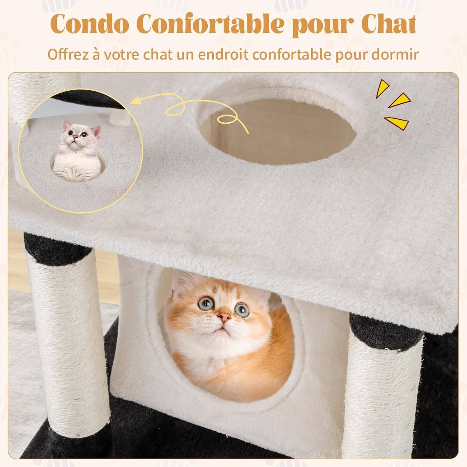 Arbre à Chat XXL 124 cm, Condo Flottant, Planche et Poteaux à Griffer en Sisal, Arbre a Chat Maine Coon, Pompon, Plateforme, Tour pour Chaton, Tissu P - Image 2
