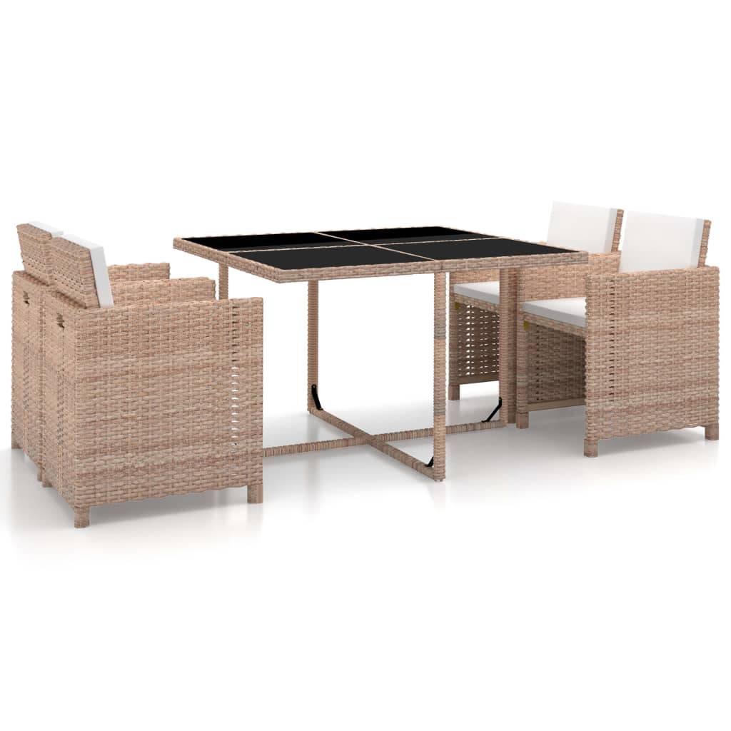 Helloshop26 - Salon de jardin meuble d'extérieur ensemble de mobilier 5 pièces avec coussins résine tressée beige - Image 1