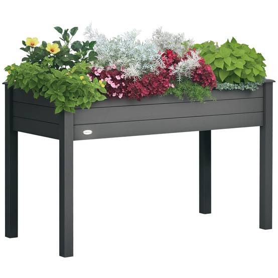 Potager sur pieds bois massif balcon terrasse feutre drainage grande capacité 123cm gris - ComfortXL Outdoor Living - Image 1
