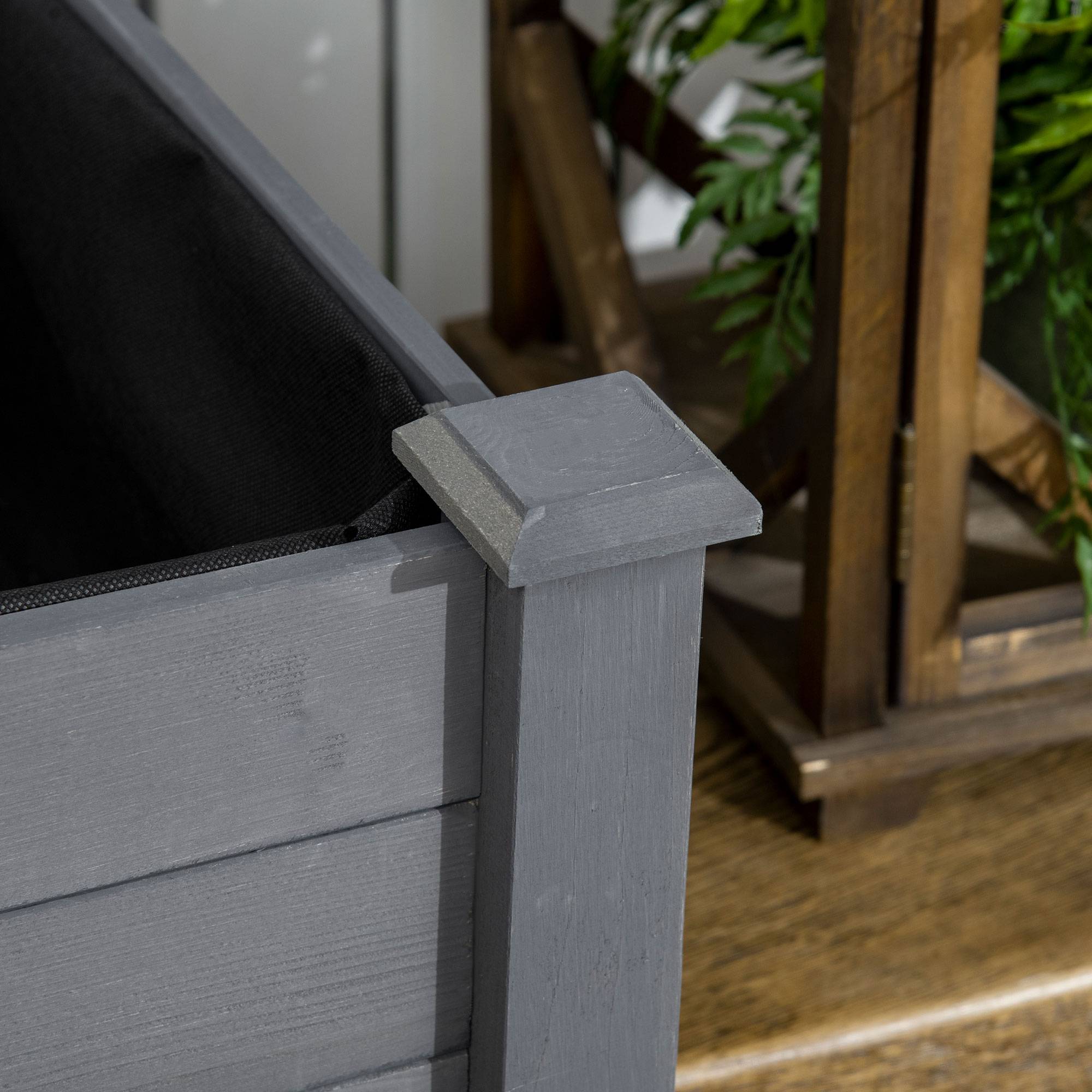 Potager sur pieds bois massif balcon terrasse feutre drainage grande capacité 123cm gris - ComfortXL Outdoor Living - Image 10