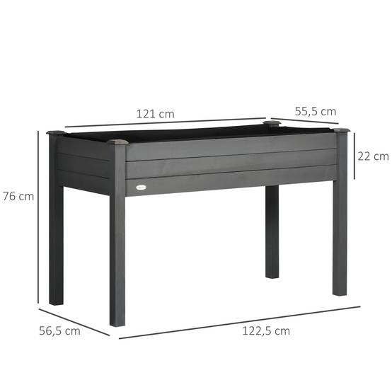Potager sur pieds bois massif balcon terrasse feutre drainage grande capacité 123cm gris - ComfortXL Outdoor Living - Image 5