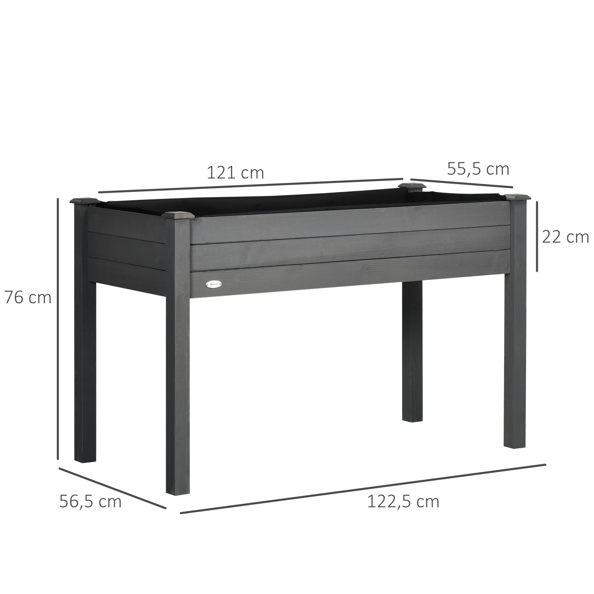Potager sur pieds bois massif balcon terrasse feutre drainage grande capacité 123cm gris - ComfortXL Outdoor Living - Image 5