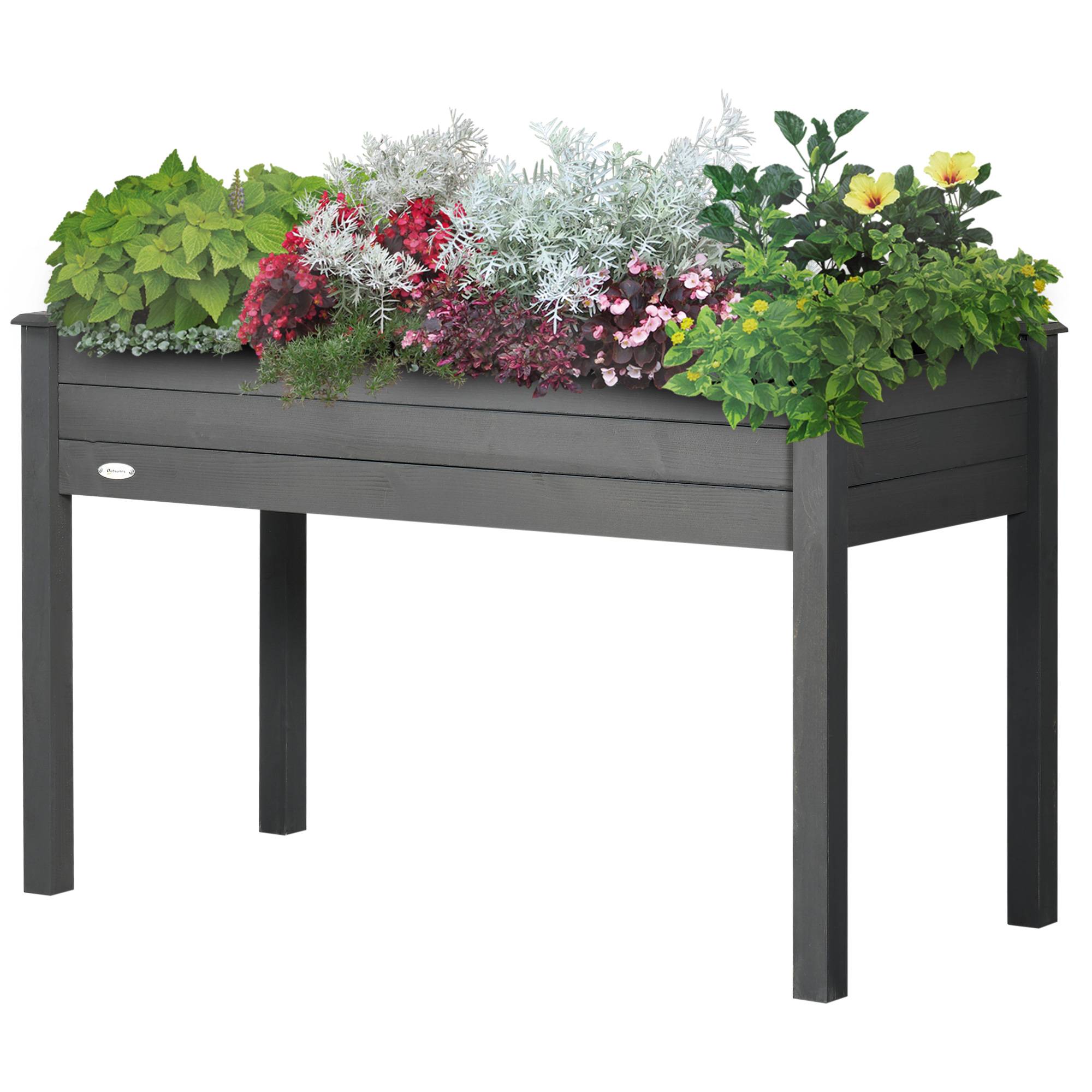 Potager sur pieds bois massif balcon terrasse feutre drainage grande capacité 123cm gris - ComfortXL Outdoor Living - Image 2