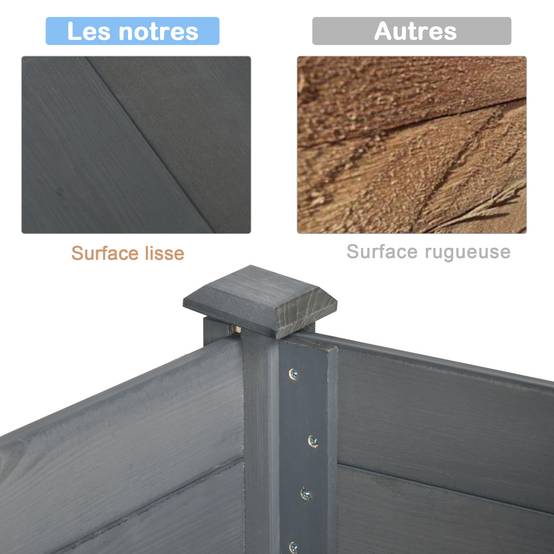 Potager sur pieds bois massif balcon terrasse feutre drainage grande capacité 123cm gris - ComfortXL Outdoor Living - Image 6