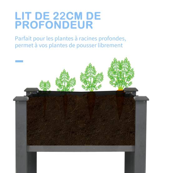 Potager sur pieds bois massif balcon terrasse feutre drainage grande capacité 123cm gris - ComfortXL Outdoor Living - Image 8