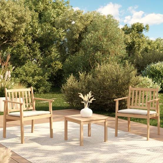Salon de jardin RIO 2 places en bois d'acacia blanchi FSC avec coussins écru Beau Rivage - Image 2
