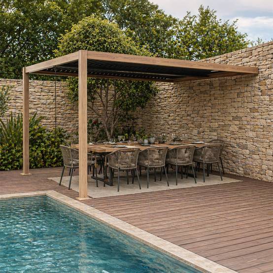 Pergola bioclimatique 4x3m adossée effet bois SIFNOS - Image 2