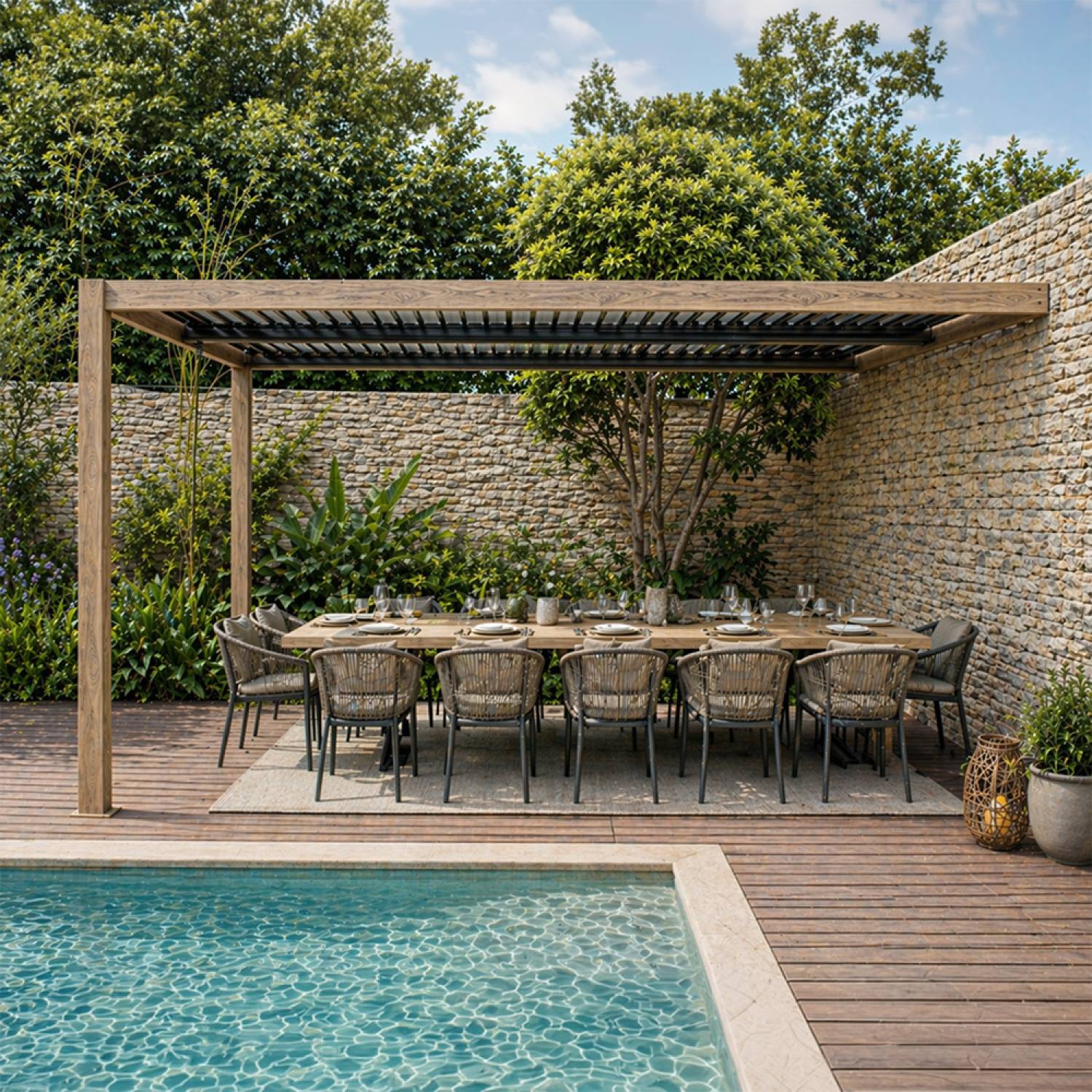 Pergola bioclimatique 4x3m adossée effet bois SIFNOS - Image 6