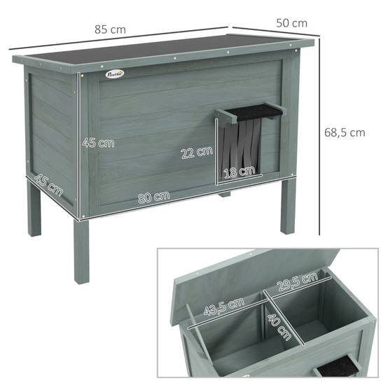 Maisonnette chat extérieur bois massif toit ouvrant isolée 85x50x68,5cm gris - ComfortXL Outdoor Living - Image 3
