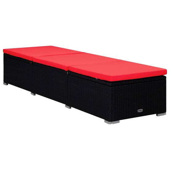 Chaise longue | Transat | Bain de soleil avec coussin et table à thé Résine tressée Rouge - Image 4