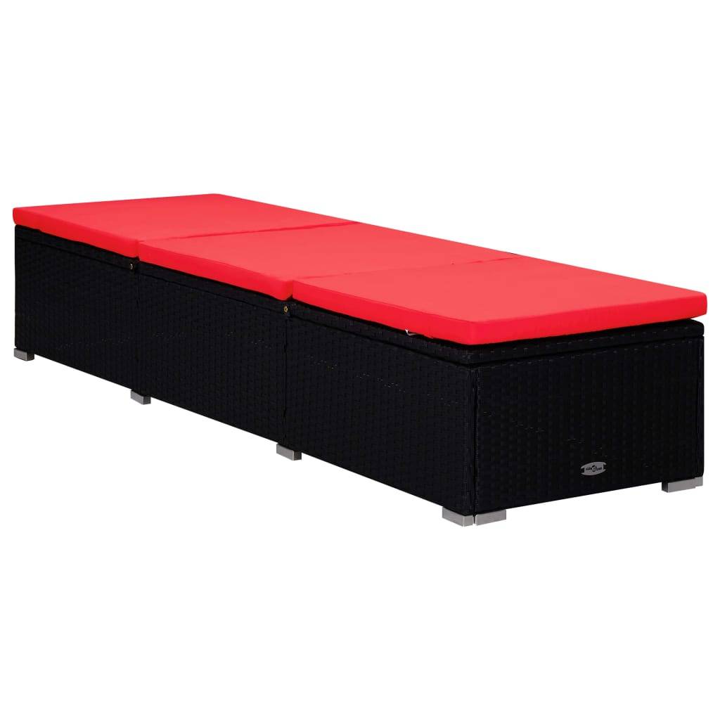 Chaise longue | Transat | Bain de soleil avec coussin et table à thé Résine tressée Rouge - Image 4