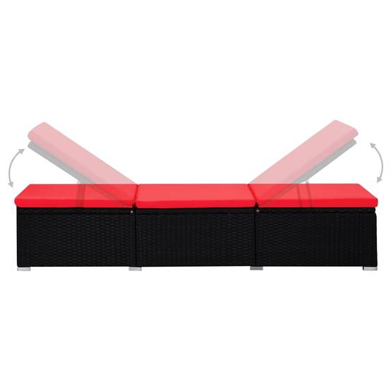 Chaise longue | Transat | Bain de soleil avec coussin et table à thé Résine tressée Rouge - Image 6