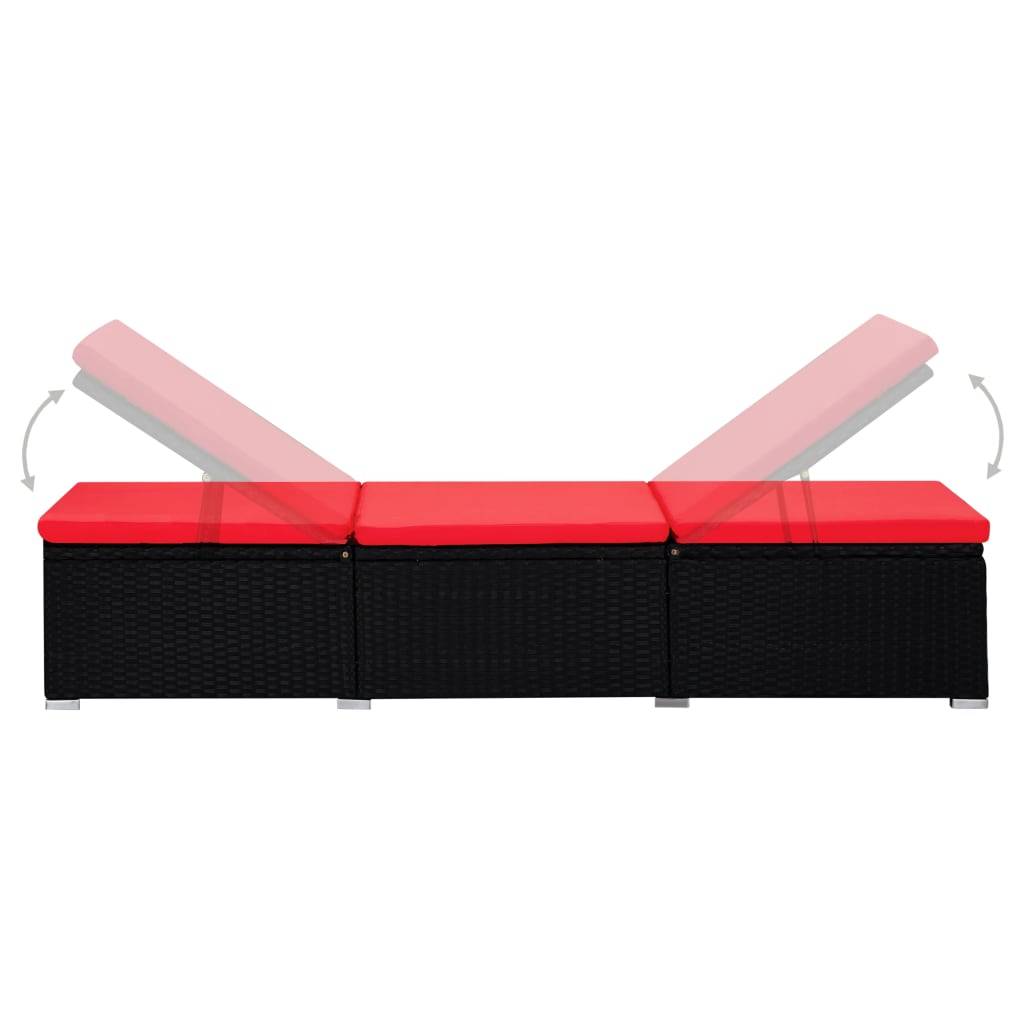 Chaise longue | Transat | Bain de soleil avec coussin et table à thé Résine tressée Rouge - Image 6