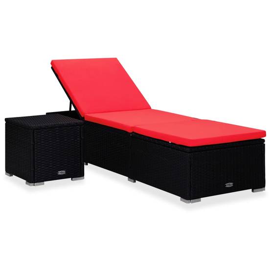 Chaise longue | Transat | Bain de soleil avec coussin et table à thé Résine tressée Rouge - Image 2