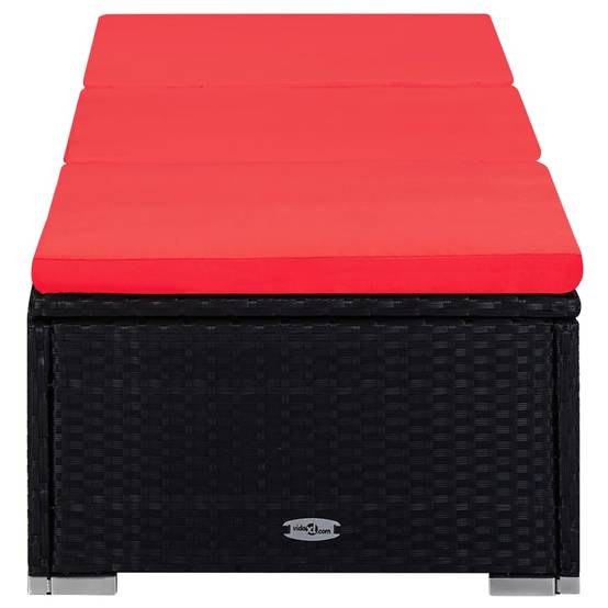Chaise longue | Transat | Bain de soleil avec coussin et table à thé Résine tressée Rouge - Image 5