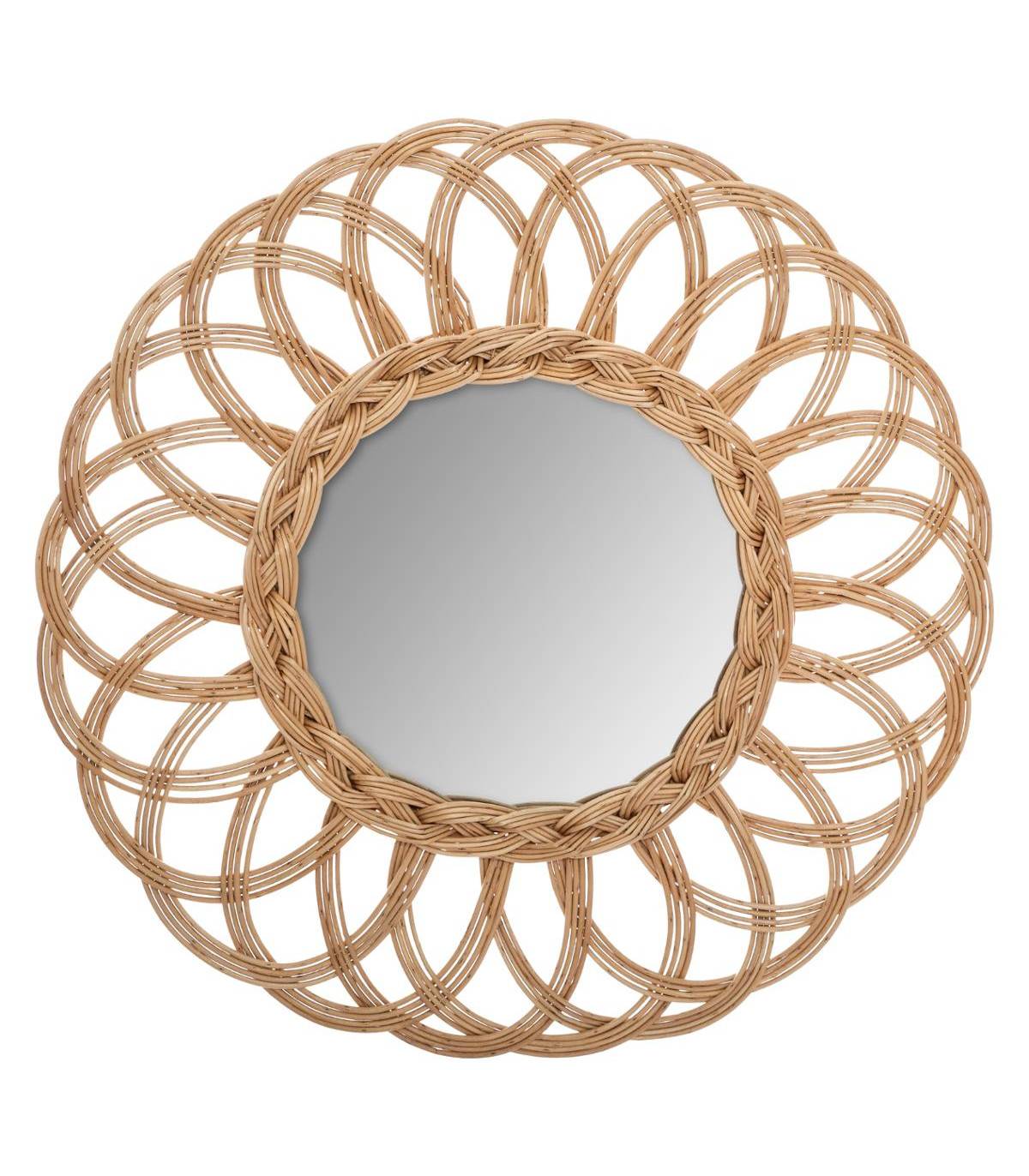 Miroir mural Fleur en rotin D 50 cm - Image 1