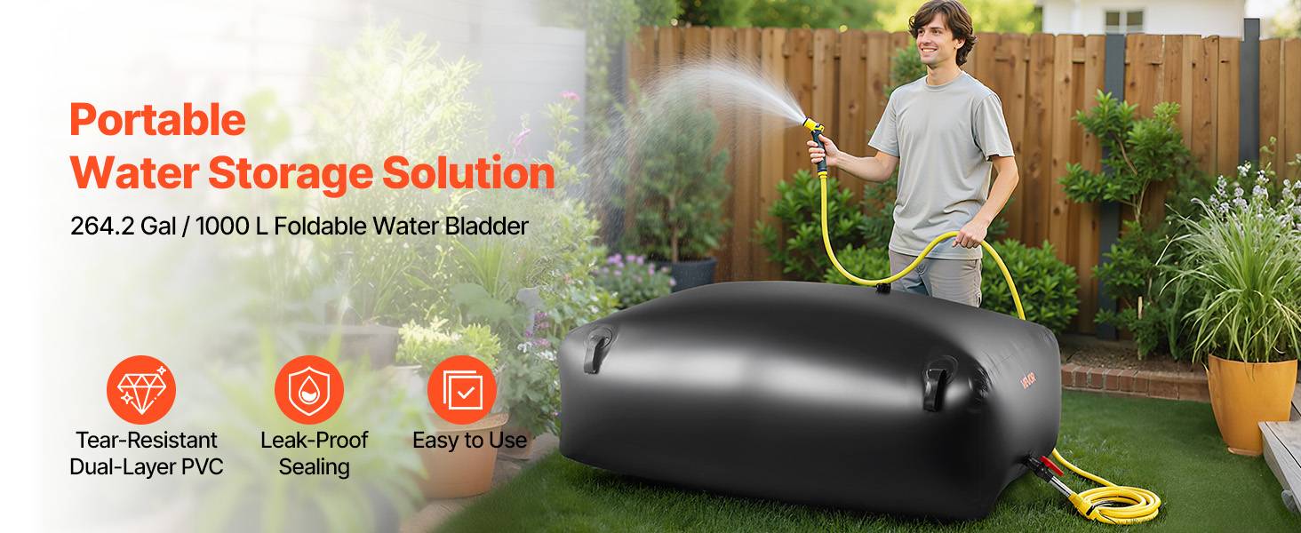 Vevor - VEVOR Réservoir d'Eau Souple Vessie Stockage Eau Pliable 1000 L PVC 1000D Noir - Image 9
