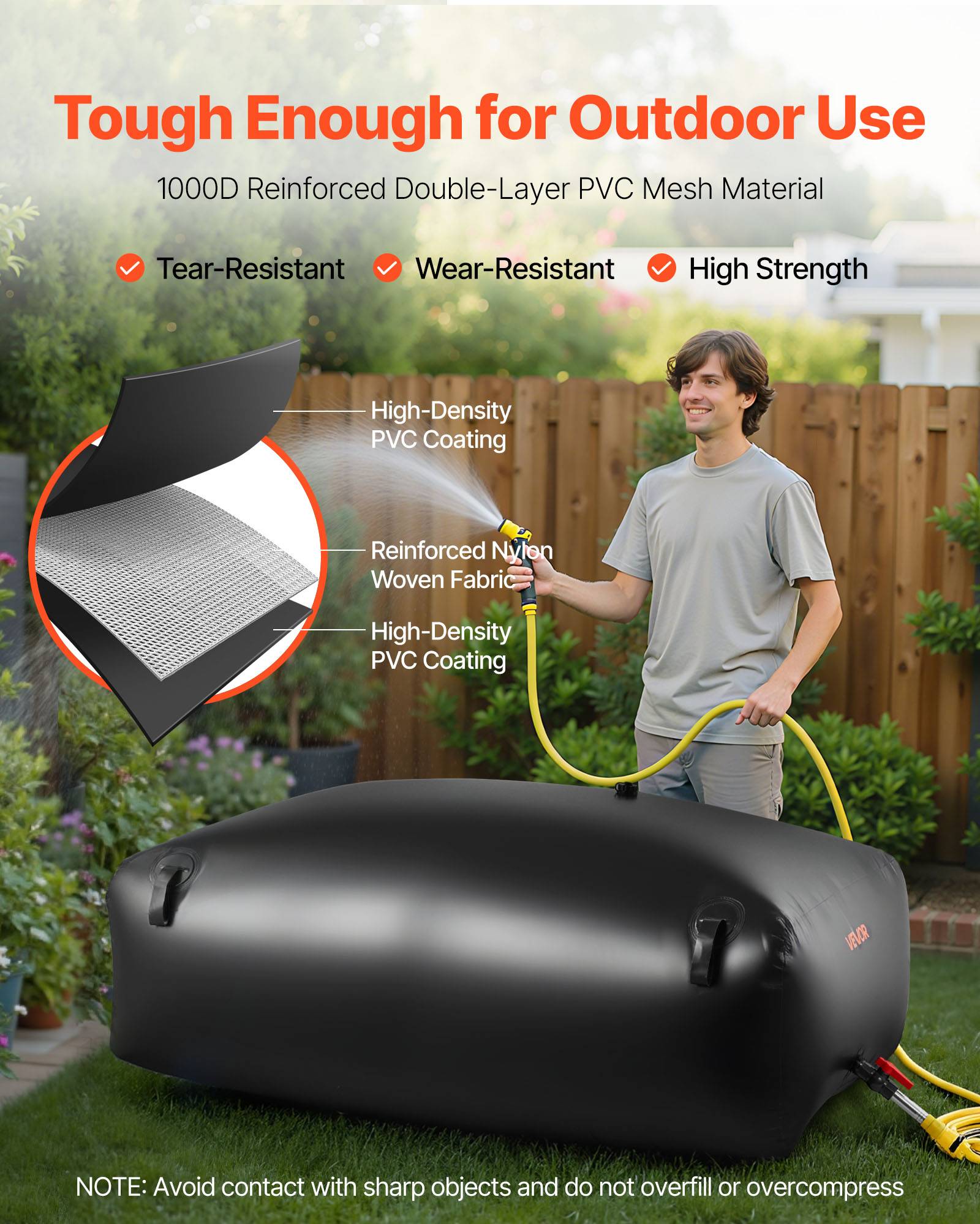 Vevor - VEVOR Réservoir d'Eau Souple Vessie Stockage Eau Pliable 1000 L PVC 1000D Noir - Image 3
