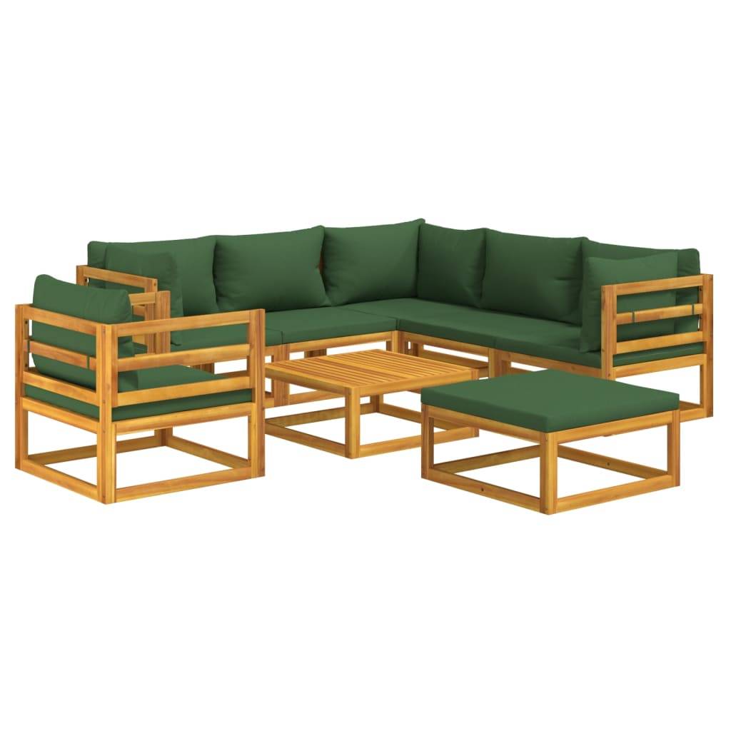 Helloshop26 - Salon de jardin meuble d'extérieur ensemble de mobilier 8 pièces avec coussins vert bois massif - Image 2