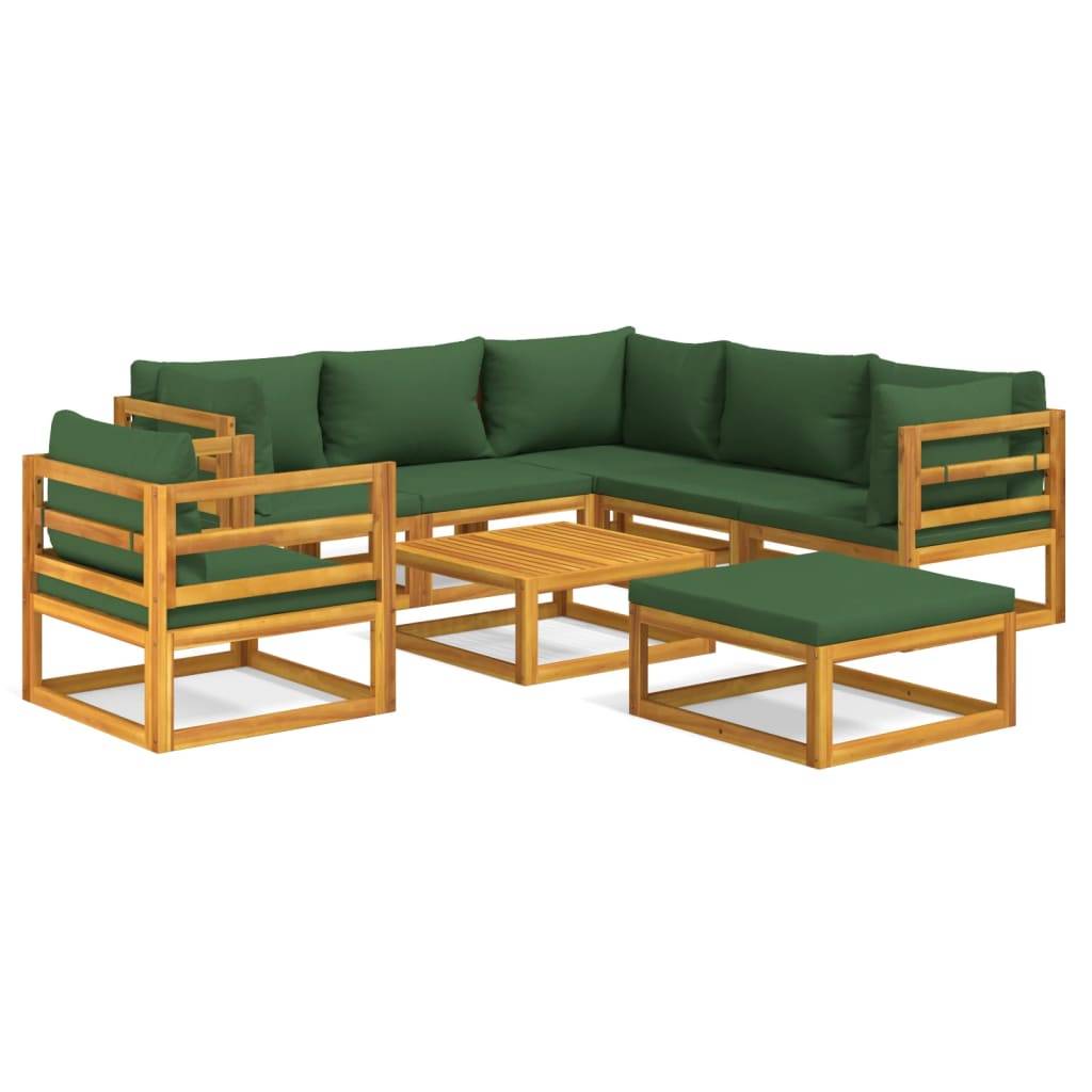 Helloshop26 - Salon de jardin meuble d'extérieur ensemble de mobilier 8 pièces avec coussins vert bois massif - Image 1