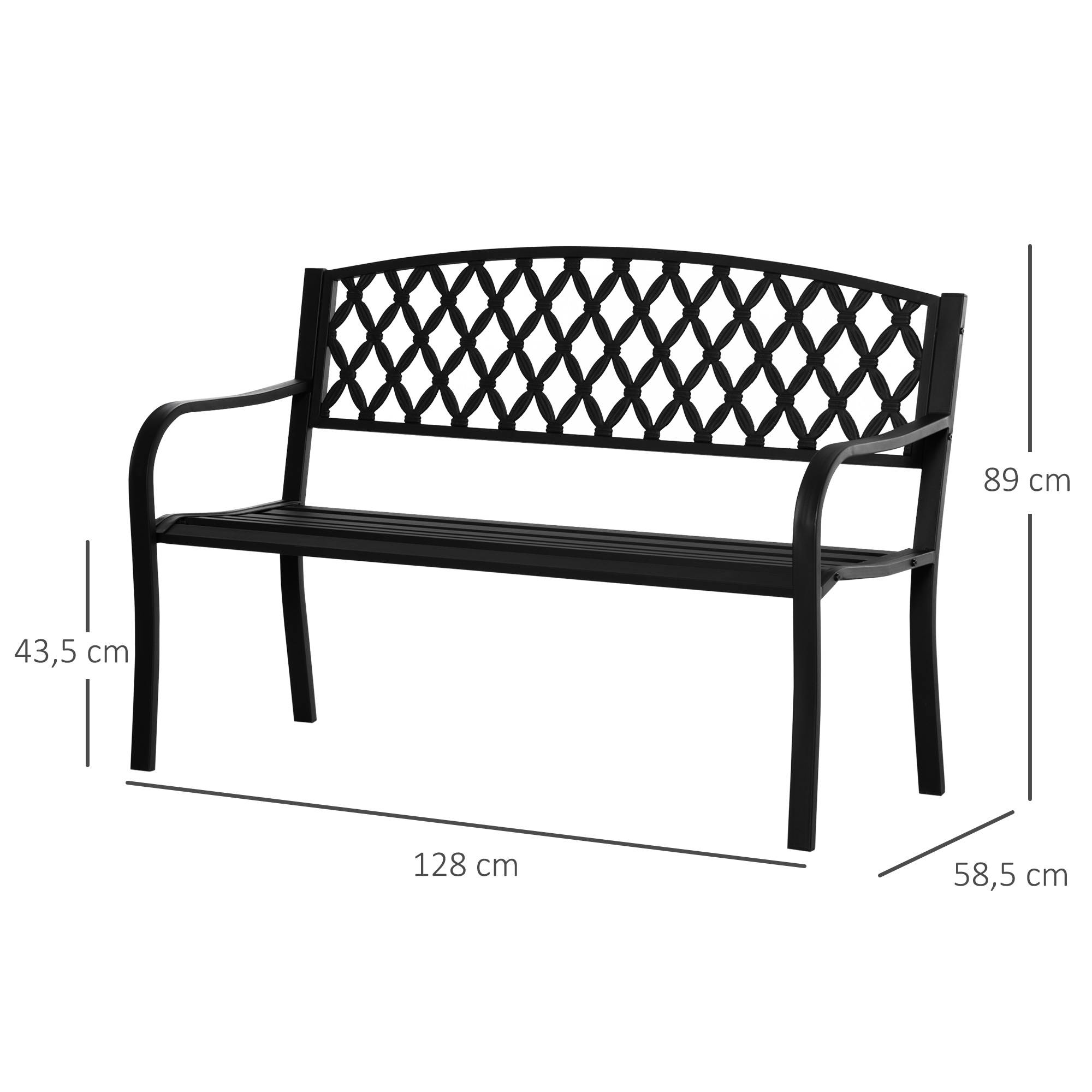 Banc de jardin 2 places avec dossier et accoudoirs décoratifs pour terrasse,capacité de charge 240 kg, fonte et acier, 128 x 58,5 x 89 cm, noir - Image 5