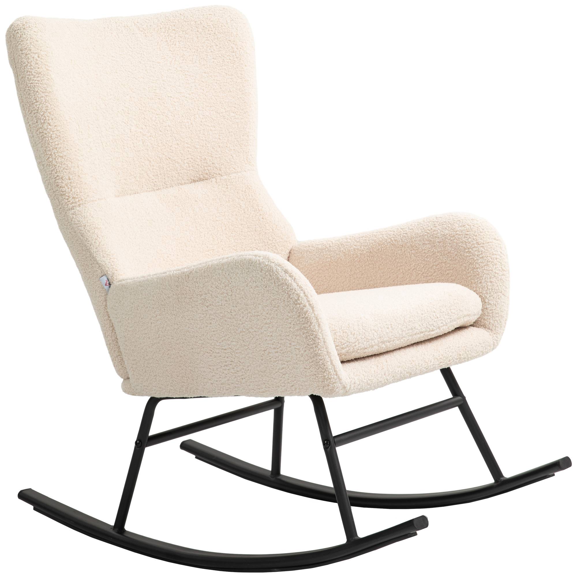 Sans Marque - Fauteuil à bascule, chaise à bascule, avec assise de 10 cm d'épaisseur, pieds incurvés en acier, beige et noir - Image 2
