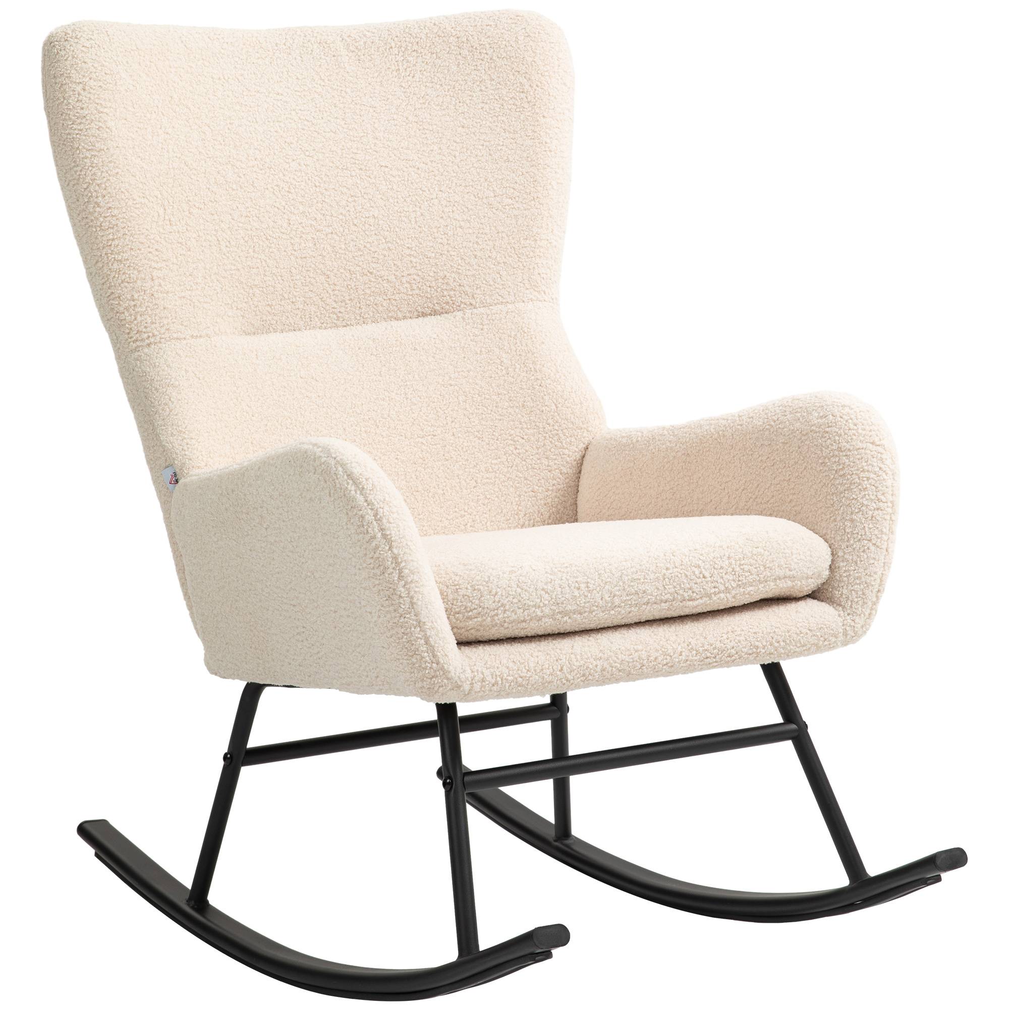 Sans Marque - Fauteuil à bascule, chaise à bascule, avec assise de 10 cm d'épaisseur, pieds incurvés en acier, beige et noir - Image 1