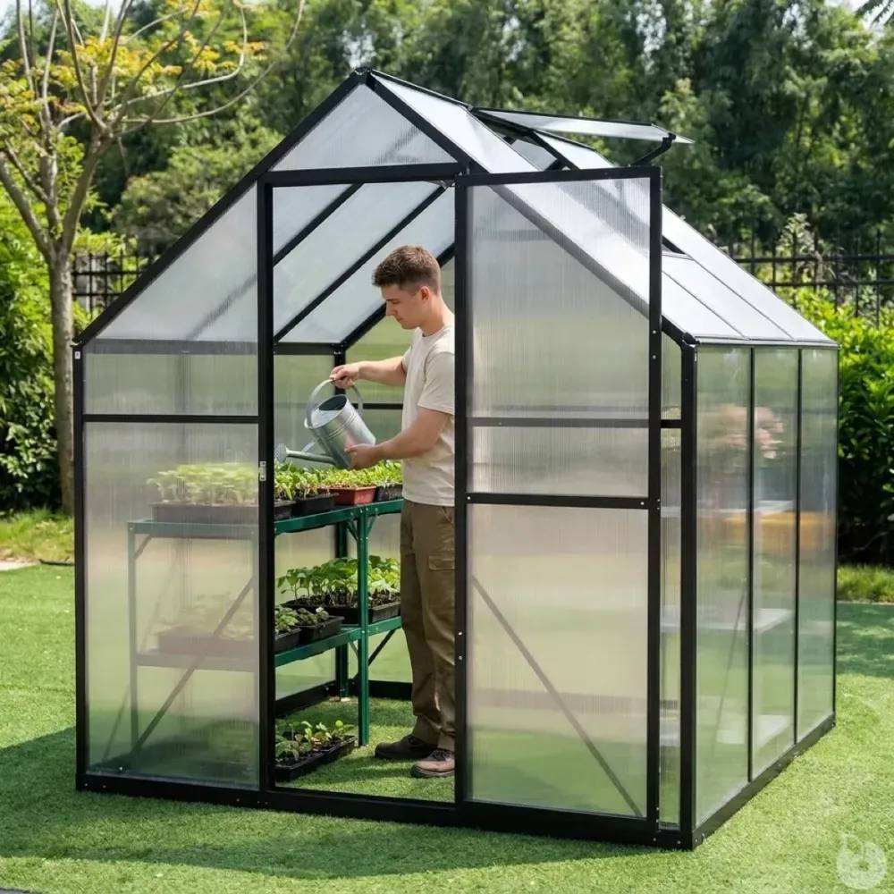 Serre de jardin en aluminium et polycarbonate 3,13 m² - 177x177x192 - Image 1