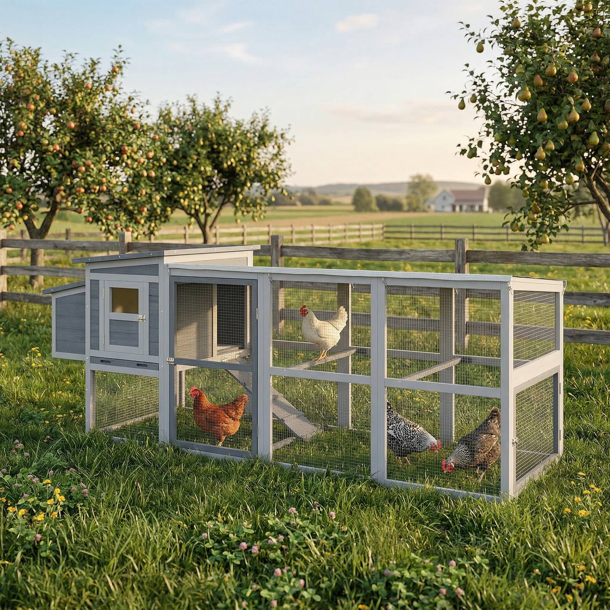 ComfortXL - Poulailler bois 264 x 82 x 89 cm gris pour 3 à 4 poules avec enclos et pondoir - ComfortXL Outdoor Living - Image 3