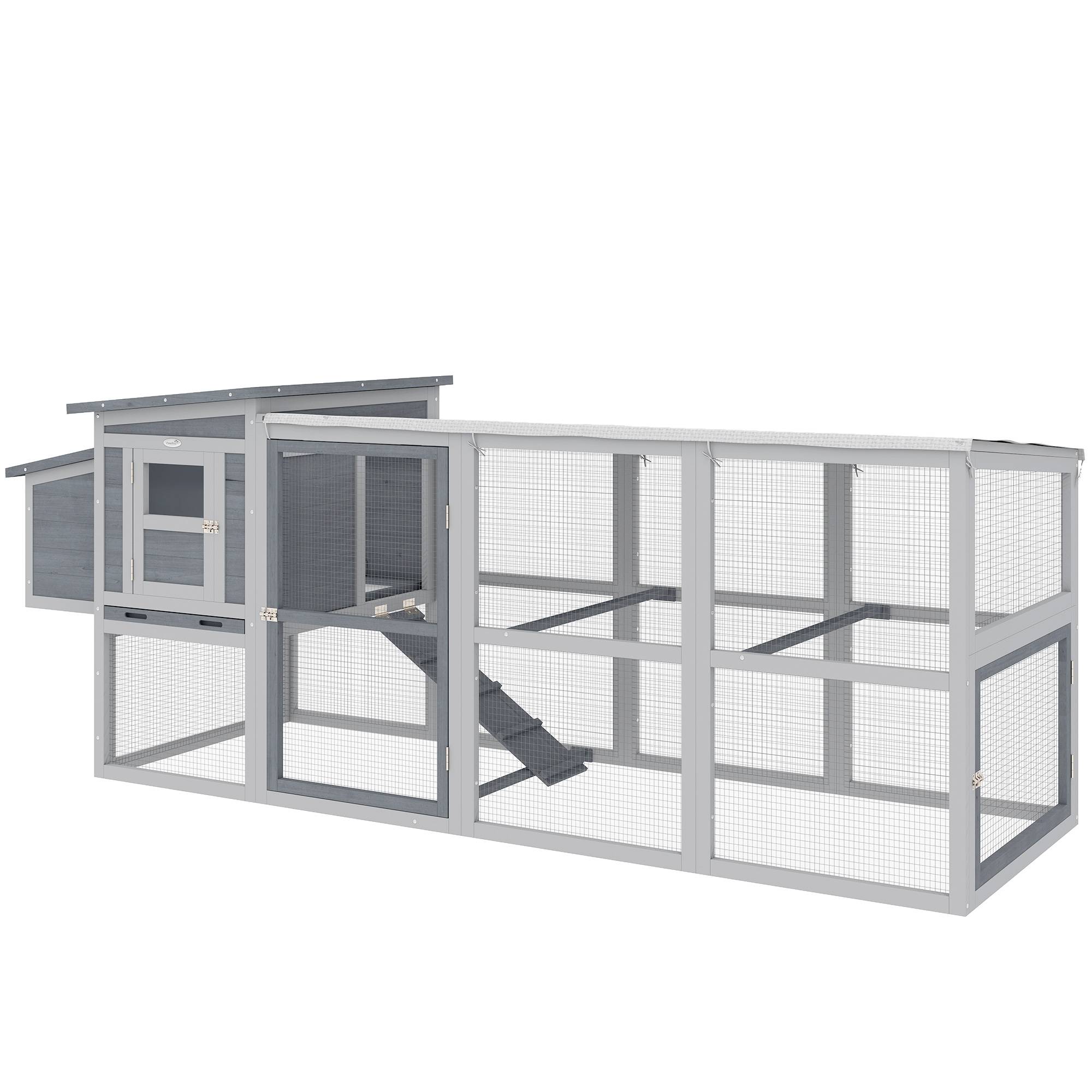 ComfortXL - Poulailler bois 264 x 82 x 89 cm gris pour 3 à 4 poules avec enclos et pondoir - ComfortXL Outdoor Living - Image 2