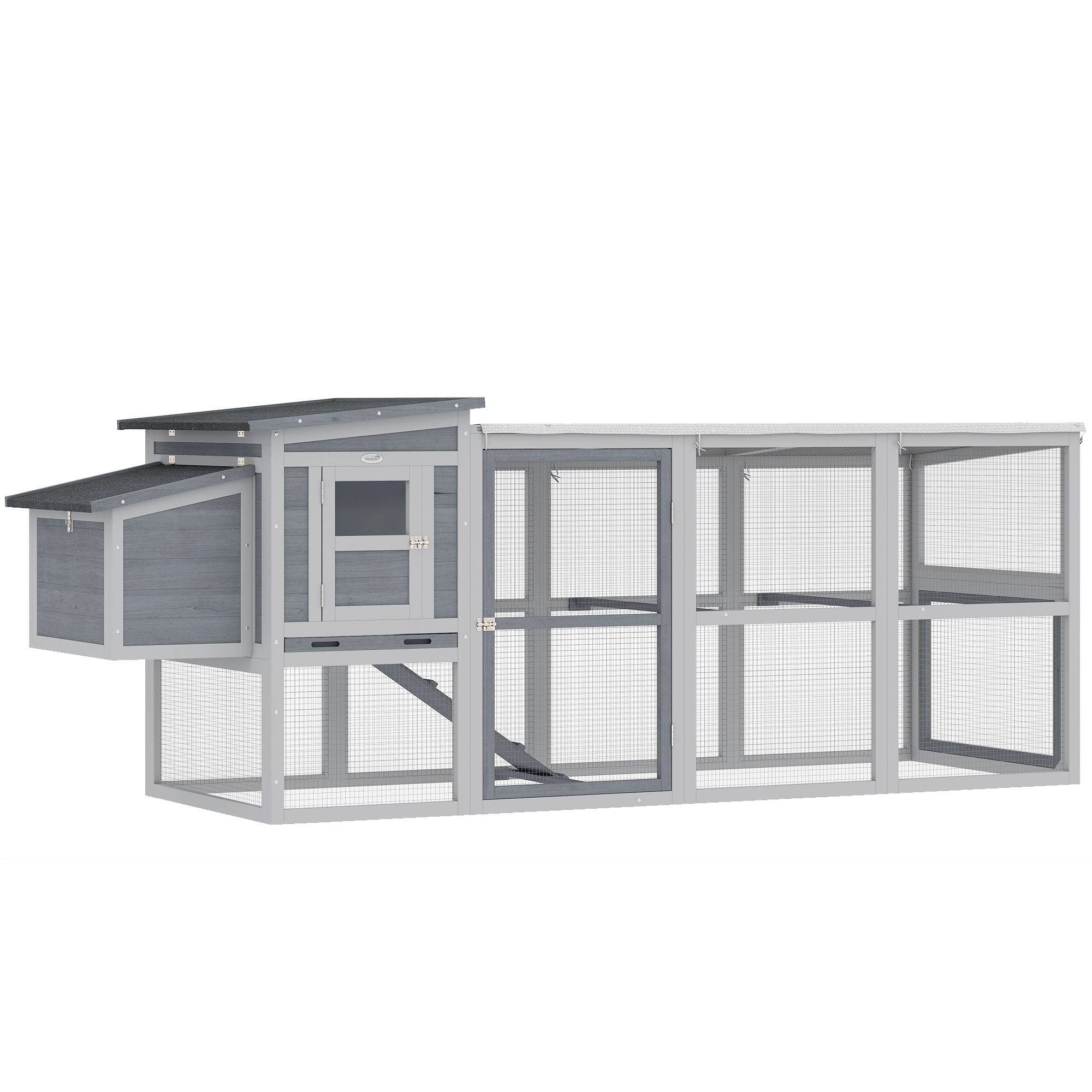 ComfortXL - Poulailler bois 264 x 82 x 89 cm gris pour 3 à 4 poules avec enclos et pondoir - ComfortXL Outdoor Living - Image 1