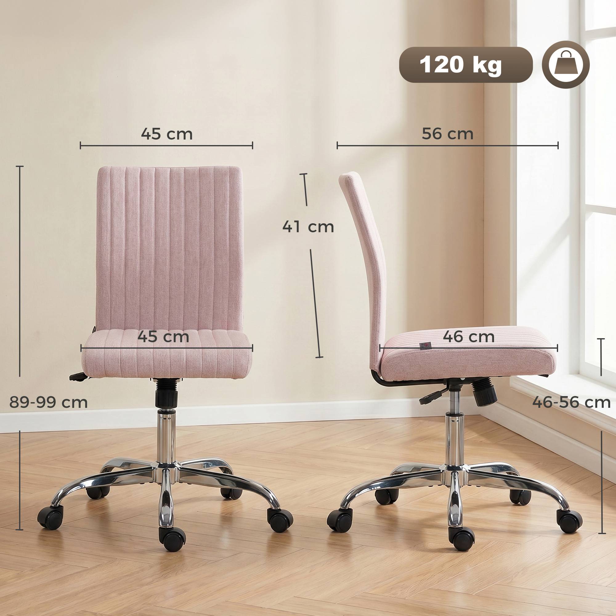Sans Marque - Chaise de bureau sans accoudoirs, fauteuil de bureau, hauteur réglable et pivotant 360°, 43 x 56 x 89-99 cm, rose - Image 5