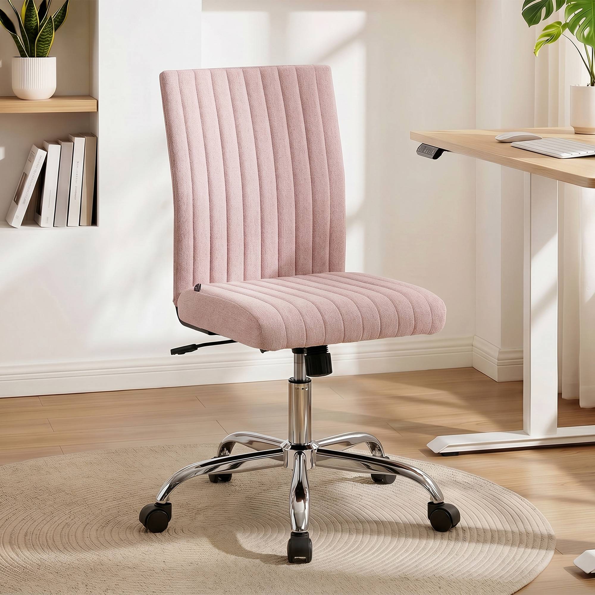 Sans Marque - Chaise de bureau sans accoudoirs, fauteuil de bureau, hauteur réglable et pivotant 360°, 43 x 56 x 89-99 cm, rose - Image 3