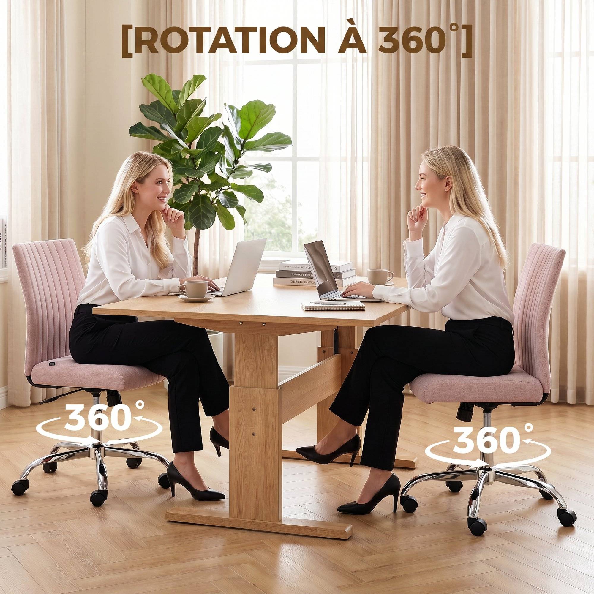 Sans Marque - Chaise de bureau sans accoudoirs, fauteuil de bureau, hauteur réglable et pivotant 360°, 43 x 56 x 89-99 cm, rose - Image 9