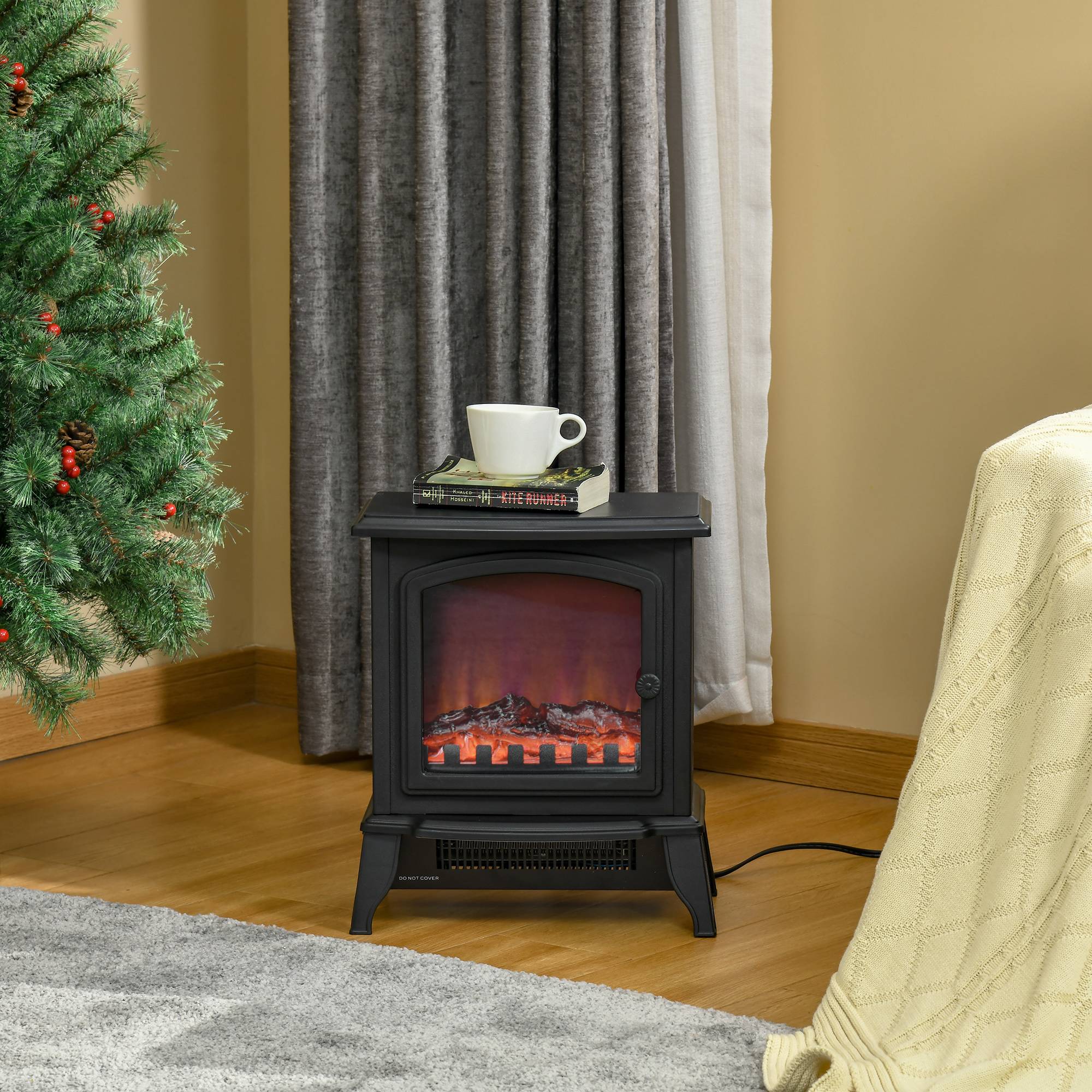 ComfortXL - Chauffage d'appoint 2000W style cheminée vintage effet flammes Noir – ComfortXL Outdoor Living - Image 1