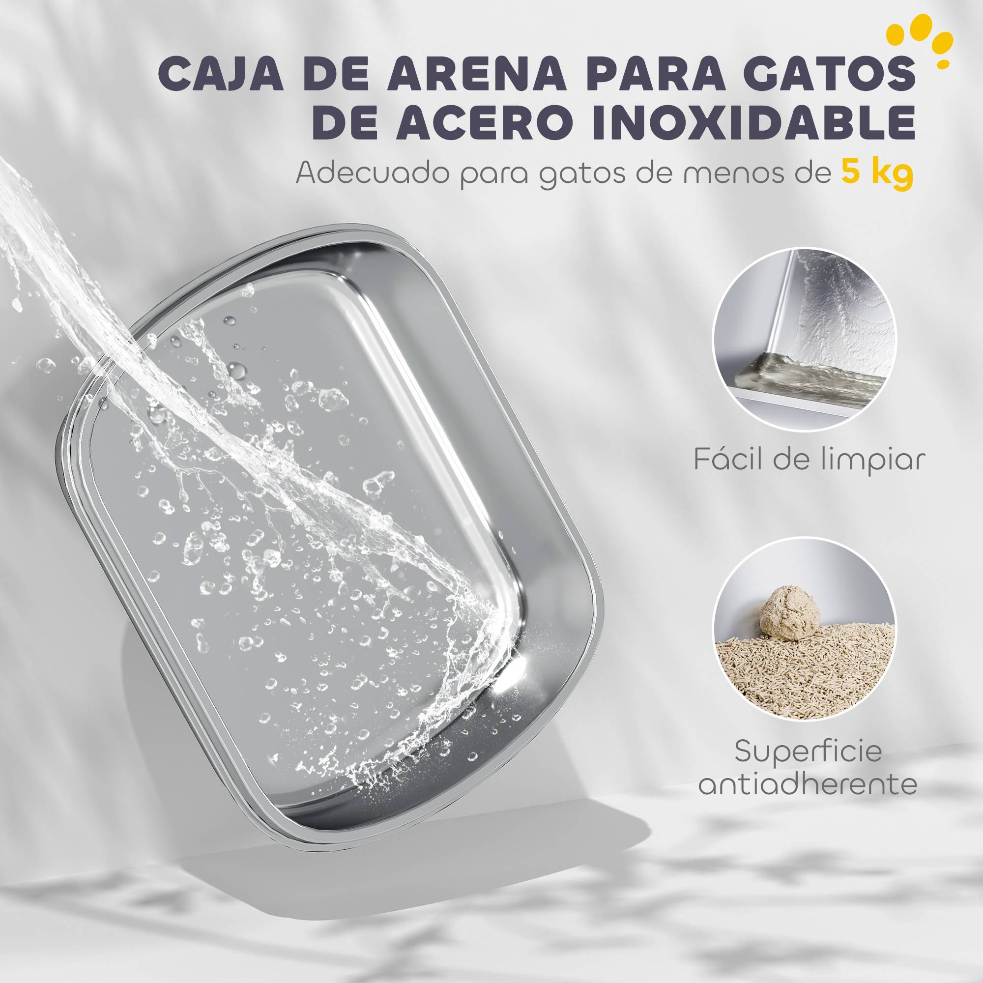 Grand bac à litière pour chat en acier inoxydable avec couvercle à charnière, pelle en métal, sac désodorisant, facile à nettoyer, blanc - Image 6