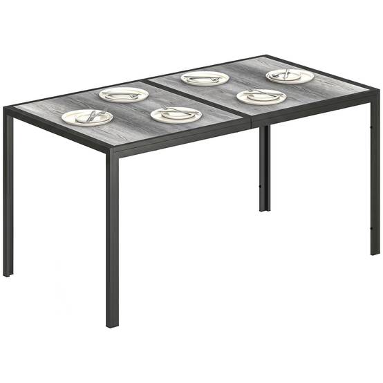 Table de jardin pour 4 à 6 personnes, table à manger extérieure avec plateau à effet bois, 150 x 80 x 74 cm, gris - Image 1