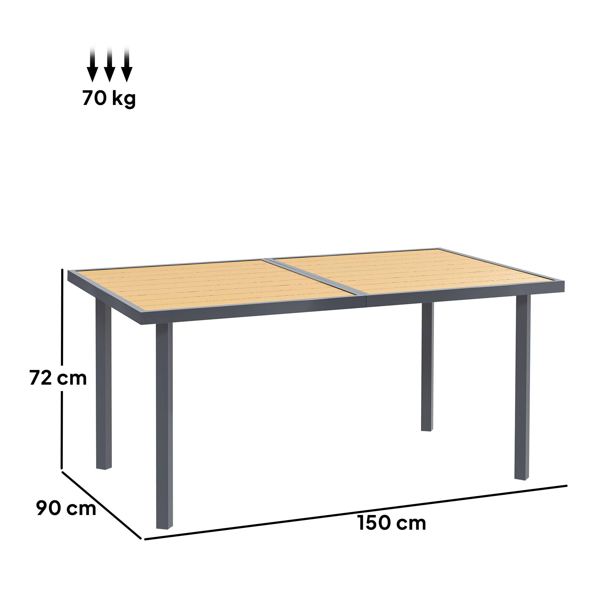 Sans Marque - Table à manger de jardin pour 6 personnes table de jardin avec plateau effet bois en acier 150 x 90 x 72 cm bois naturel - Image 5