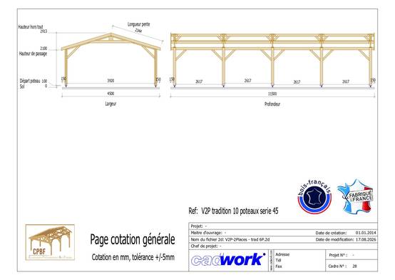 Cpbf Charpentes - Carport bois 2 pentes en bois douglas 51 m², 10 poteaux. Abri voiture extérieur. garantie 10 ans - Image 3