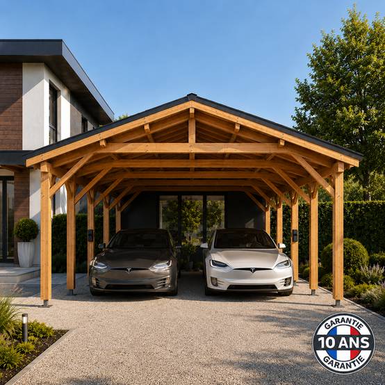 Cpbf Charpentes - Carport bois 2 pentes en bois douglas 51 m², 10 poteaux. Abri voiture extérieur. garantie 10 ans - Image 2