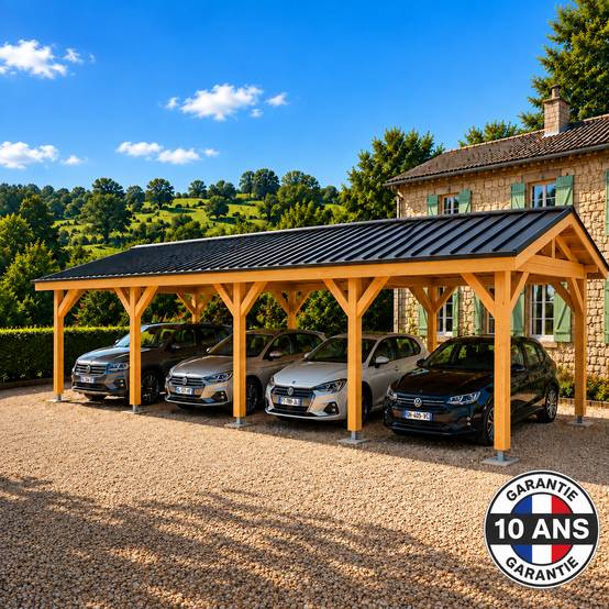 Cpbf Charpentes - Carport bois 2 pentes en bois douglas 51 m², 10 poteaux. Abri voiture extérieur. garantie 10 ans - Image 6