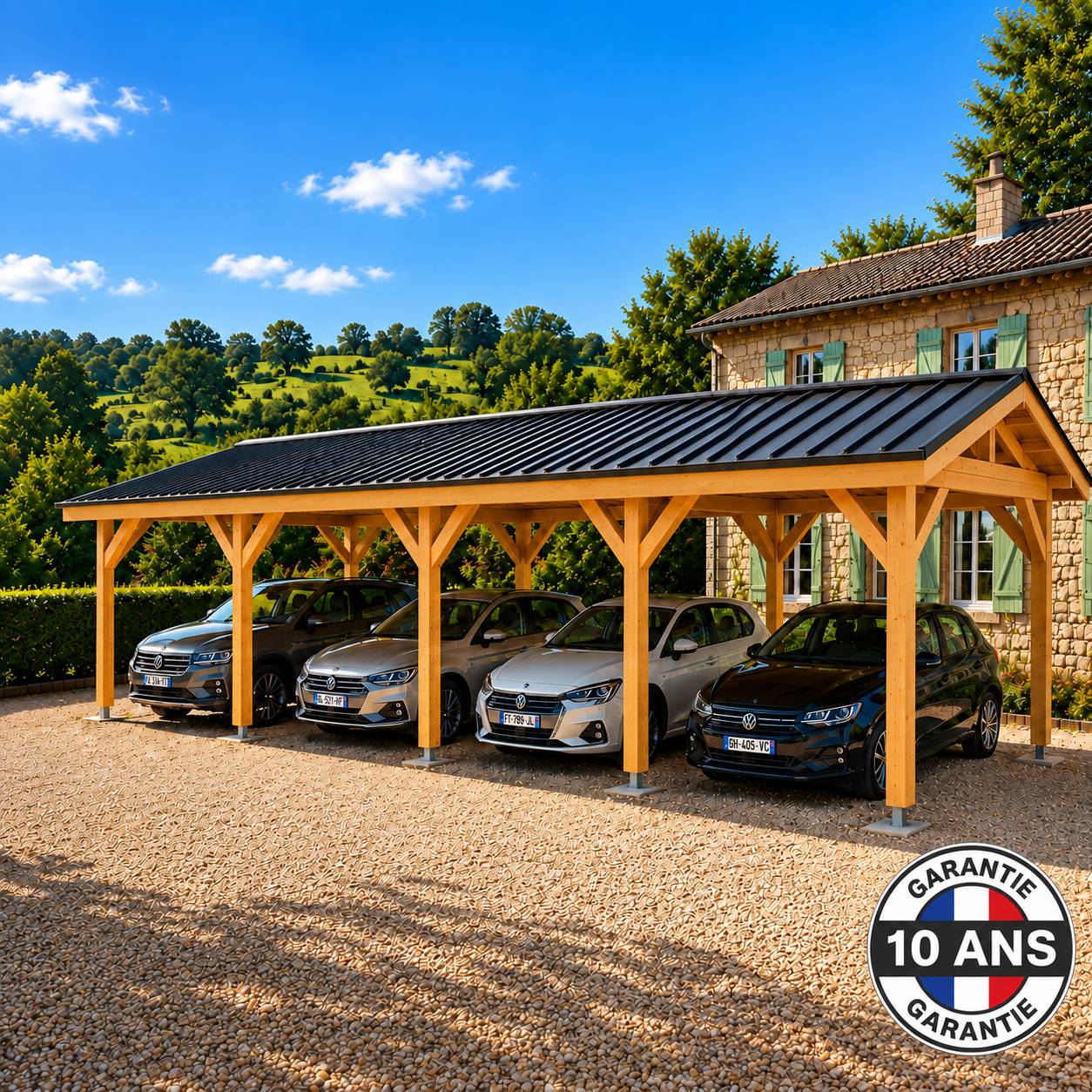 Cpbf Charpentes - Carport bois 2 pentes en bois douglas 51 m², 10 poteaux. Abri voiture extérieur. garantie 10 ans - Image 6
