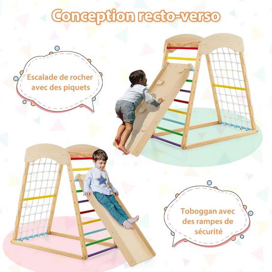 6 en 1 Triangle d'escalade en Bois Enfants avec Rampe Double Face, Aire de Jeu d’Escalade Intérieur - Image 2